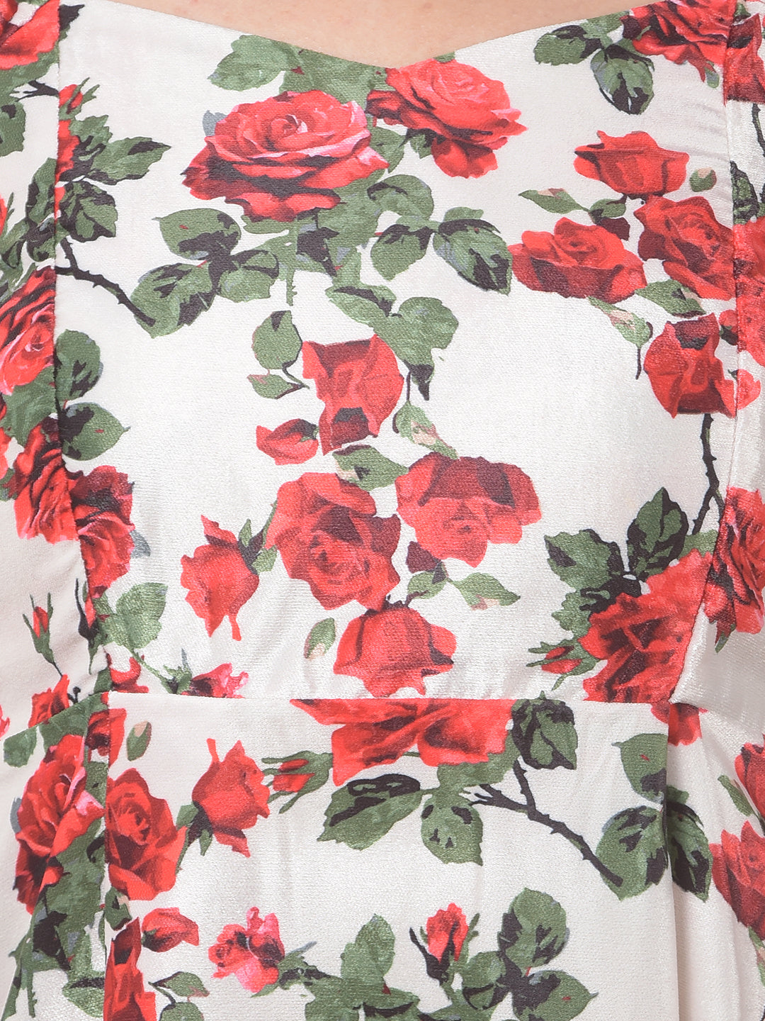 Red Floral Print Square Neck A-Line Dress-Women Dresses-Crimsoune Club
