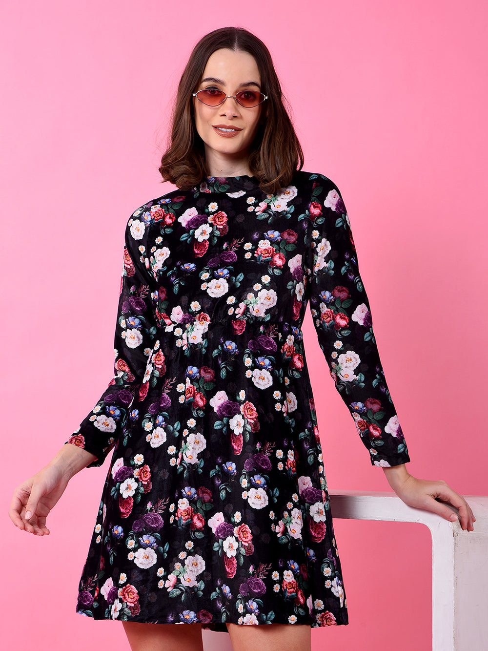 Multi-Color Floral Print Mini Dress-Women Dress-Crimsoune Club