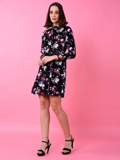 Multi-Color Floral Print Mini Dress-Women Dress-Crimsoune Club