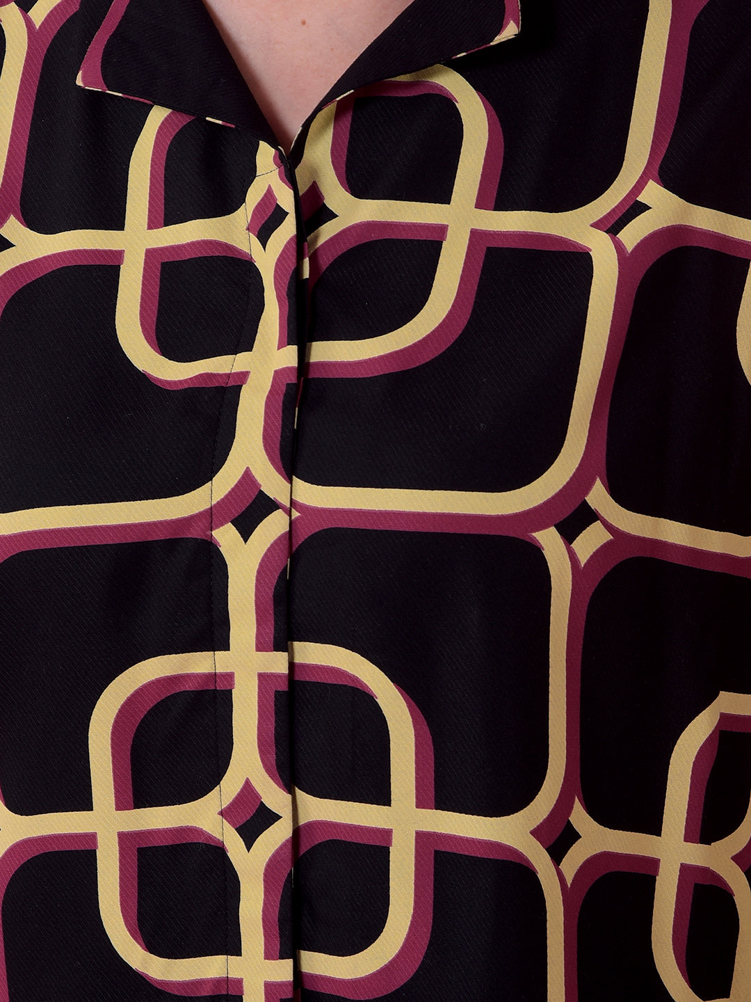 Black Printed V-Neck Shirt Dress-Women Dress-Crimsoune Club