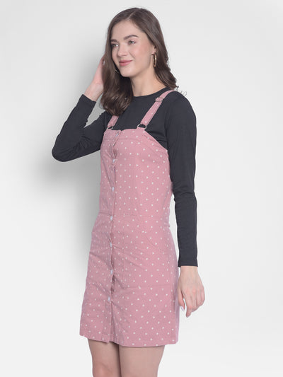 Pink Printed Pinafore Dress-Women Dresses-Crimsoune Club