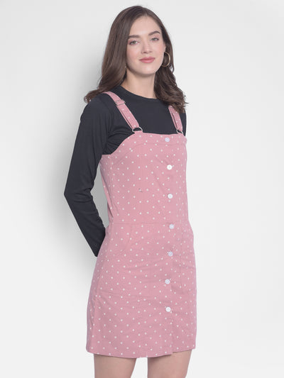 Pink Printed Pinafore Dress-Women Dresses-Crimsoune Club