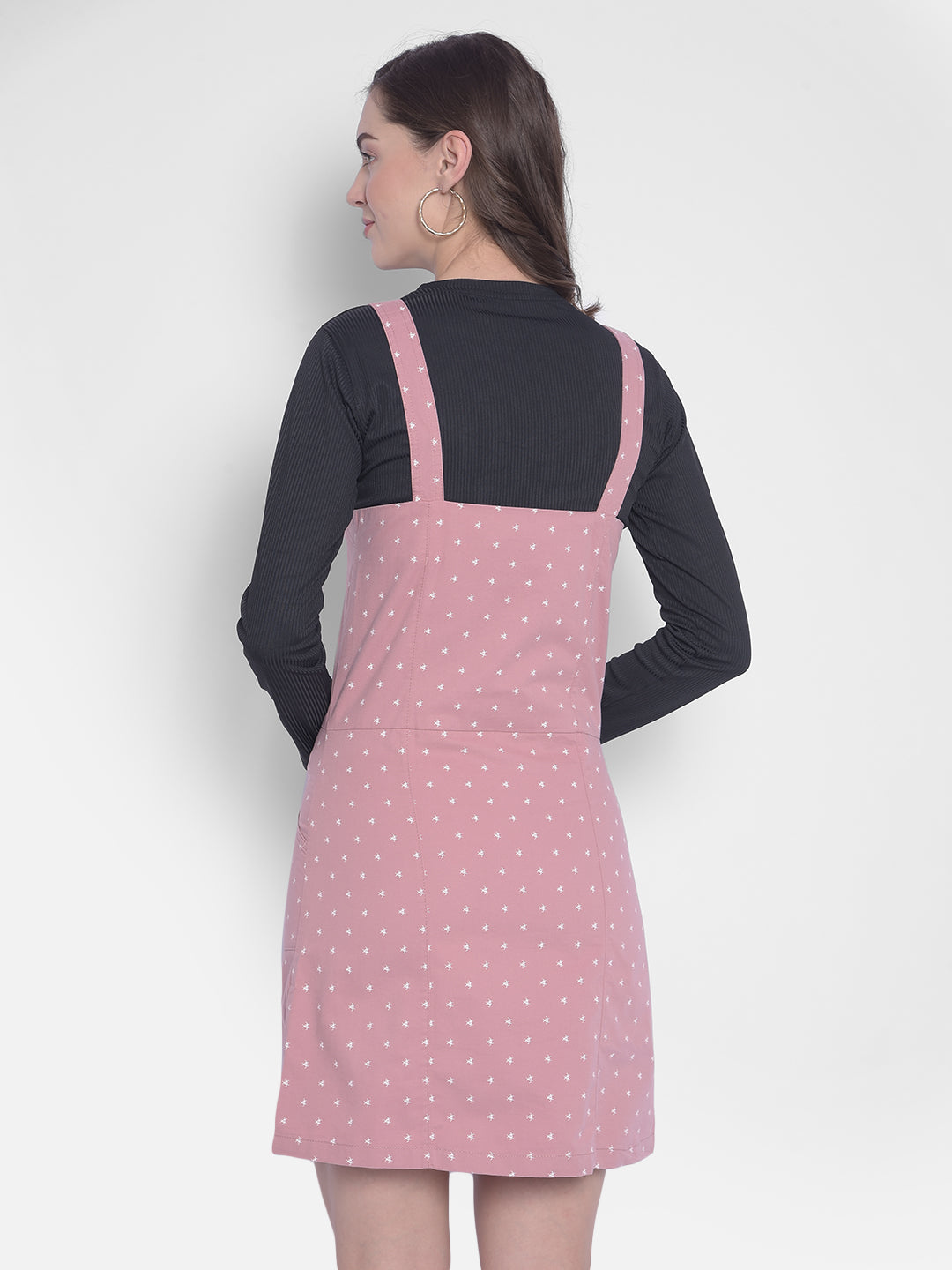 Pink Printed Pinafore Dress-Women Dresses-Crimsoune Club