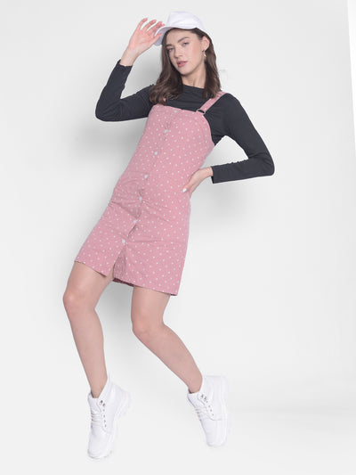 Pink Printed Pinafore Dress-Women Dresses-Crimsoune Club