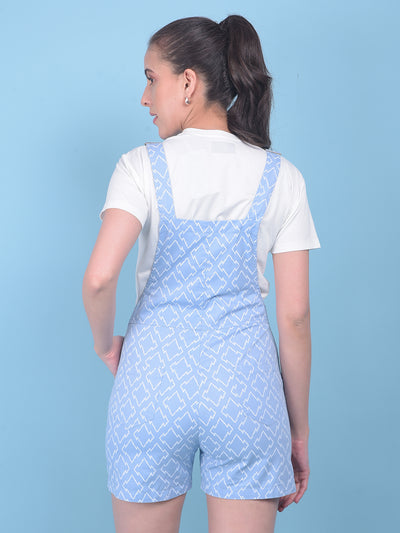 Printed Blue Cotton Fabric Dungaree-Women Dungarees-Crimsoune Club