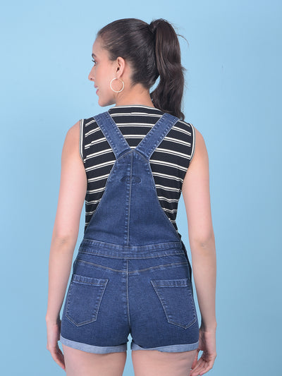 Navy Blue Cotton Fabric Dungaree-Women Dungarees-Crimsoune Club