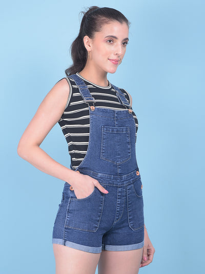 Navy Blue Cotton Fabric Dungaree-Women Dungarees-Crimsoune Club