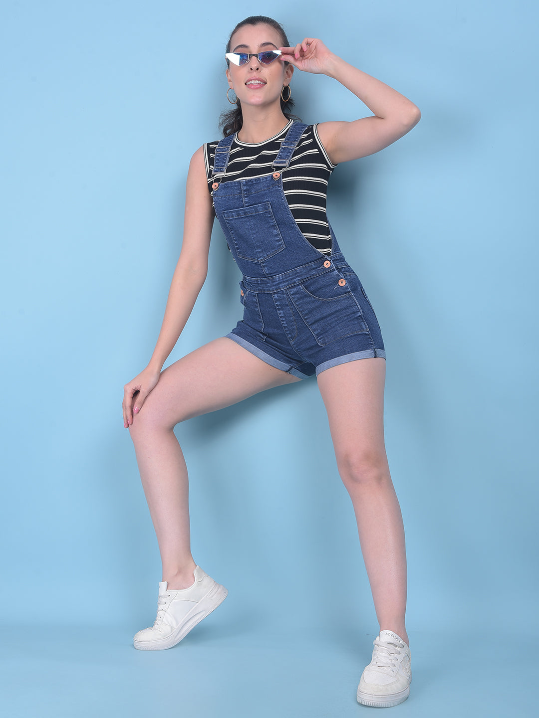 Navy Blue Cotton Fabric Dungaree-Women Dungarees-Crimsoune Club