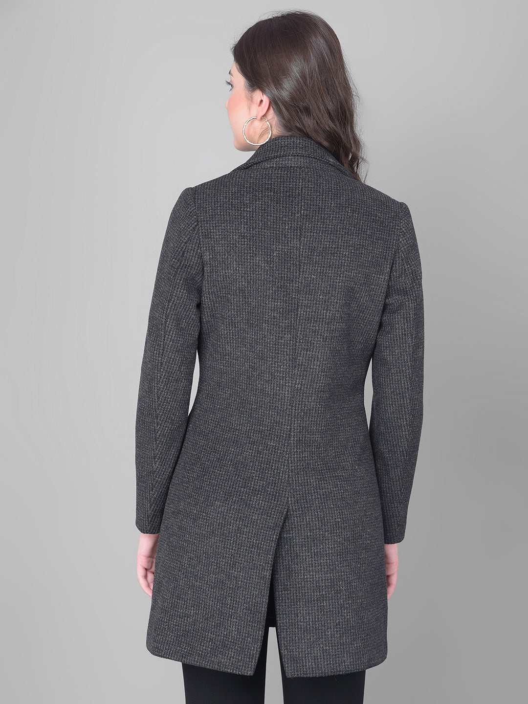 Black Notched Lapel Collar Overcoat-Women Coats-Crimsoune Club
