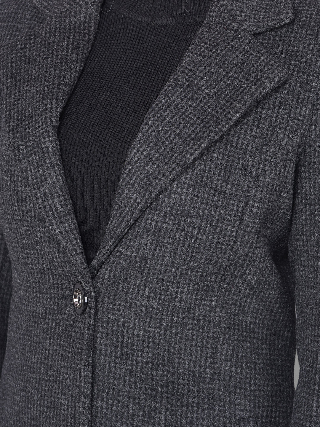 Black Notched Lapel Collar Overcoat-Women Coats-Crimsoune Club