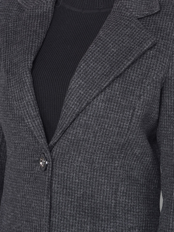 Black Notched Lapel Collar Overcoat-Women Coats-Crimsoune Club