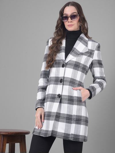 Black Checked Single Breasted Coat-Women Coats-Crimsoune Club