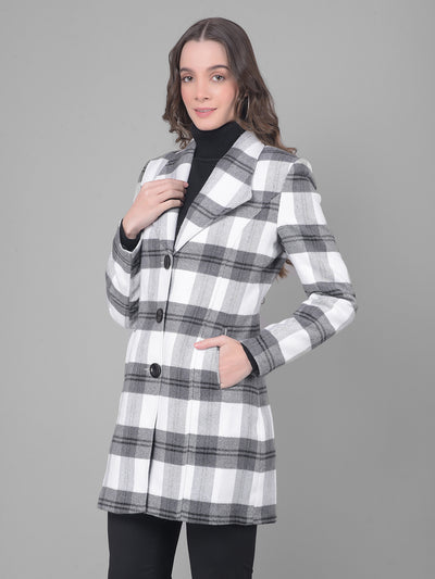 Black Checked Single Breasted Coat-Women Coats-Crimsoune Club