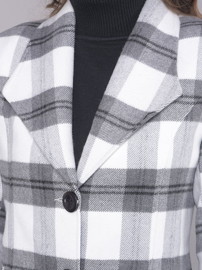 Black Checked Single Breasted Coat-Women Coats-Crimsoune Club