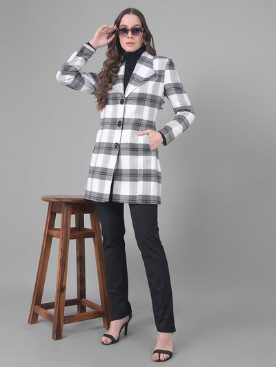 Black Checked Single Breasted Coat-Women Coats-Crimsoune Club