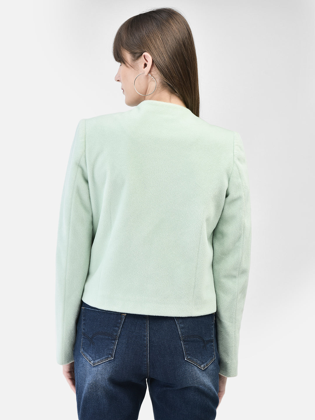 Mint Green Crop Length Coat-Women Coats-Crimsoune Club