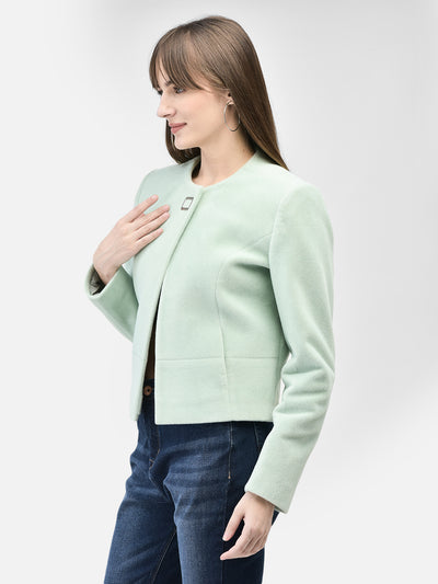 Mint Green Crop Length Coat-Women Coats-Crimsoune Club