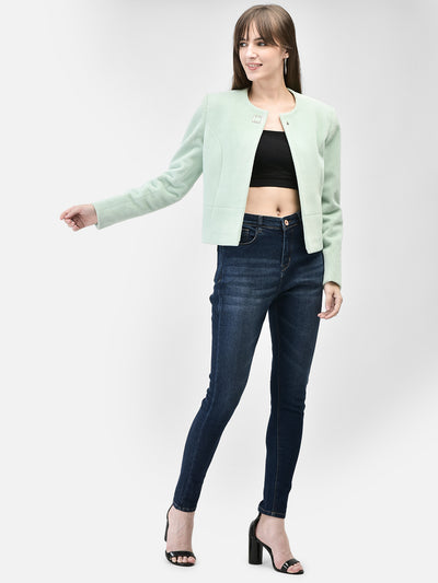 Mint Green Crop Length Coat-Women Coats-Crimsoune Club