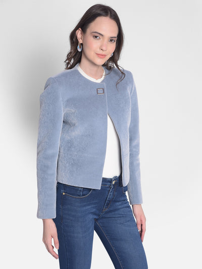 Blue Single Breasted Blazer-Women Blazers-Crimsoune Club