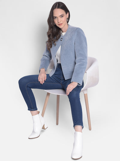 Blue Single Breasted Blazer-Women Blazers-Crimsoune Club