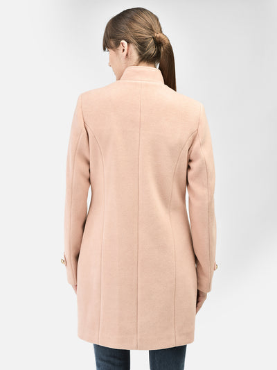 Pink Mandarin Collar Overcoat-Women Coats-Crimsoune Club