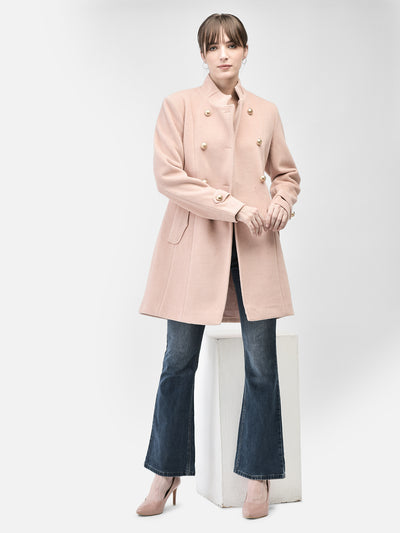 Pink Mandarin Collar Overcoat-Women Coats-Crimsoune Club