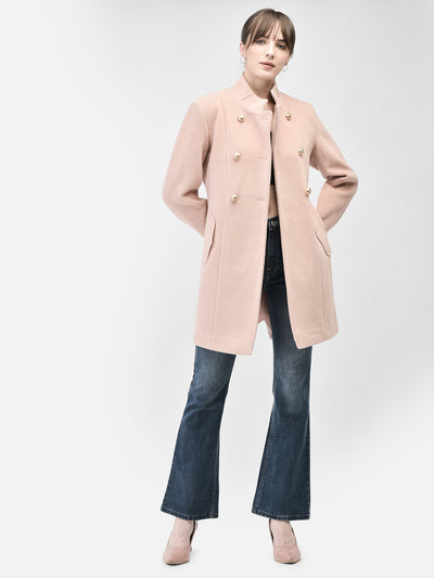 Pink Mandarin Collar Overcoat-Women Coats-Crimsoune Club