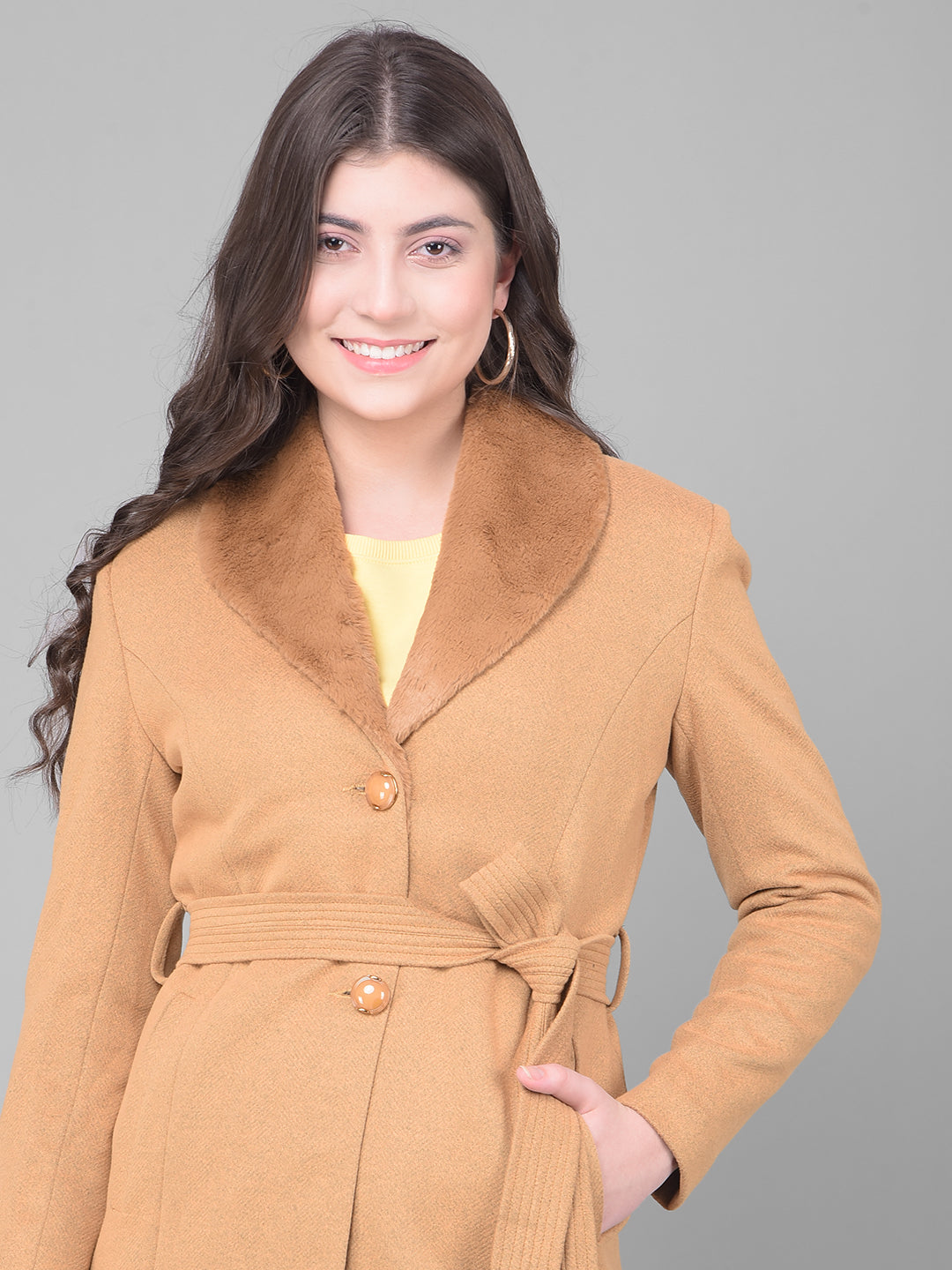 Brown Single Breasted Trench Coat-Women Coats-Crimsoune Club