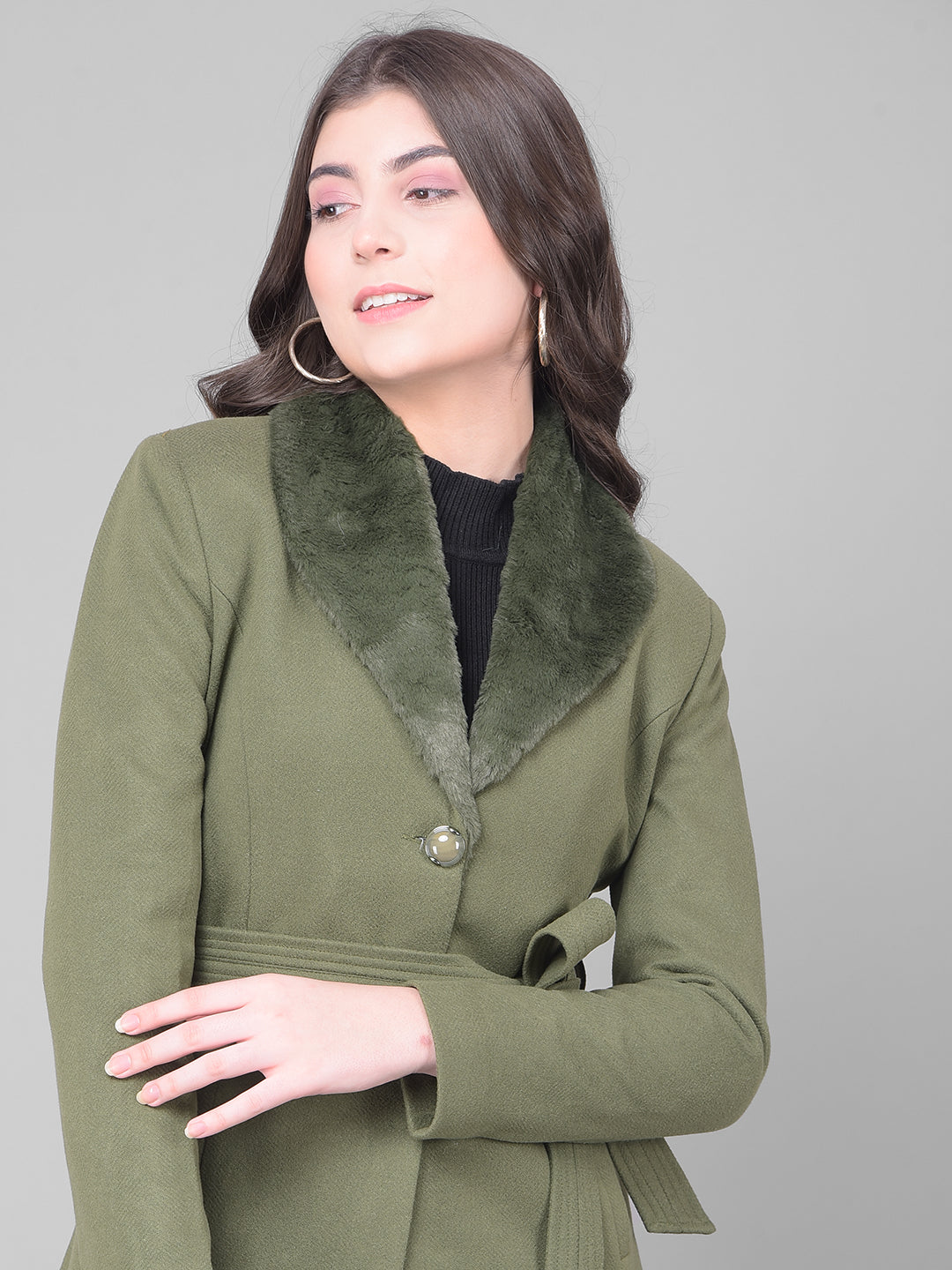 Olive Single Breasted Trench Coat-Women Coats-Crimsoune Club