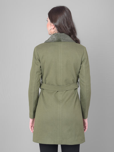 Olive Single Breasted Trench Coat-Women Coats-Crimsoune Club