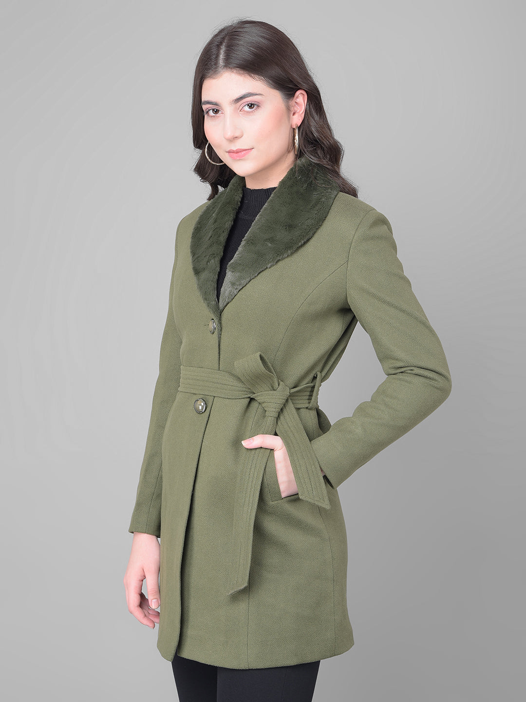 Olive Single Breasted Trench Coat-Women Coats-Crimsoune Club