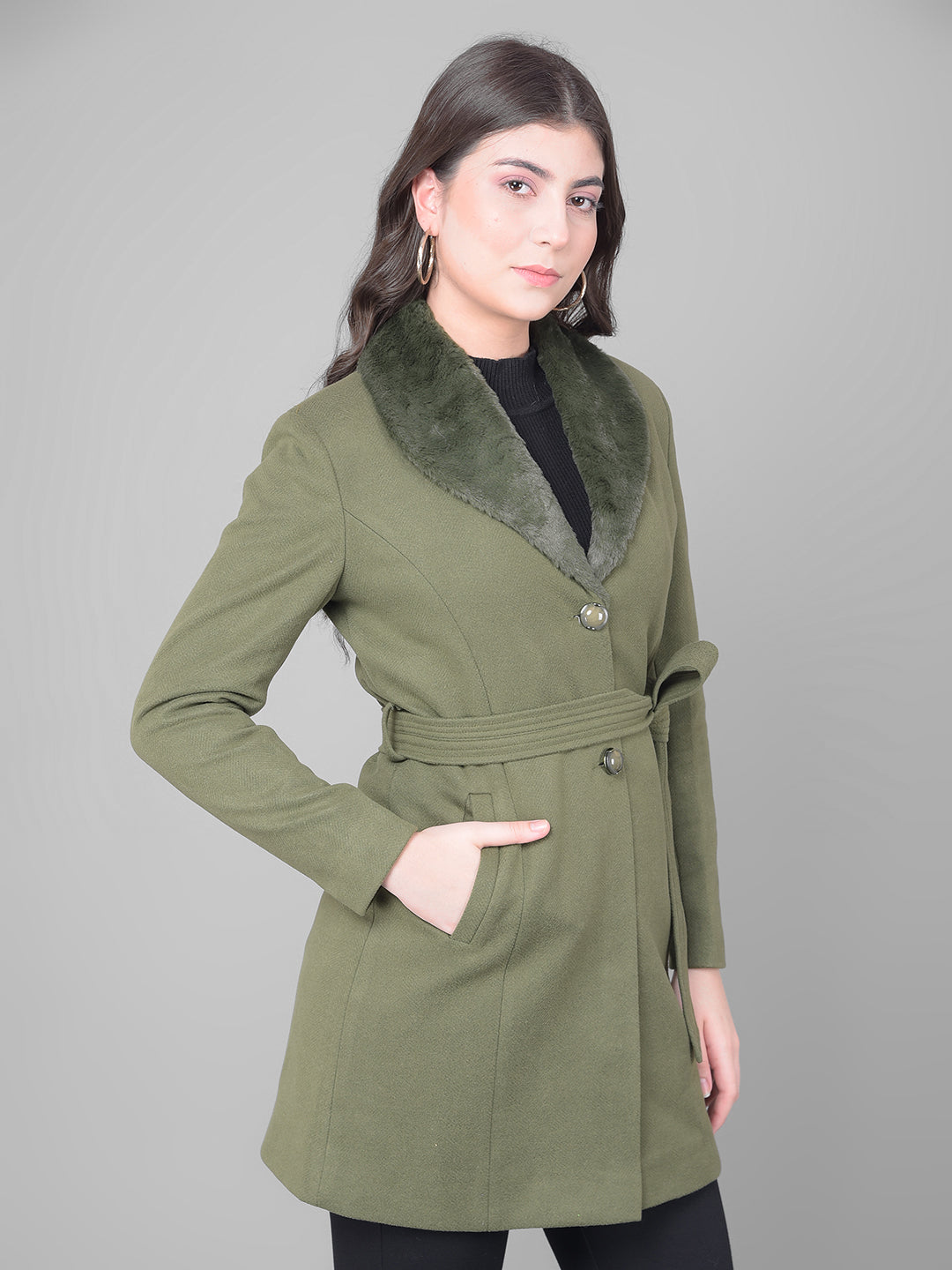 Olive Single Breasted Trench Coat-Women Coats-Crimsoune Club