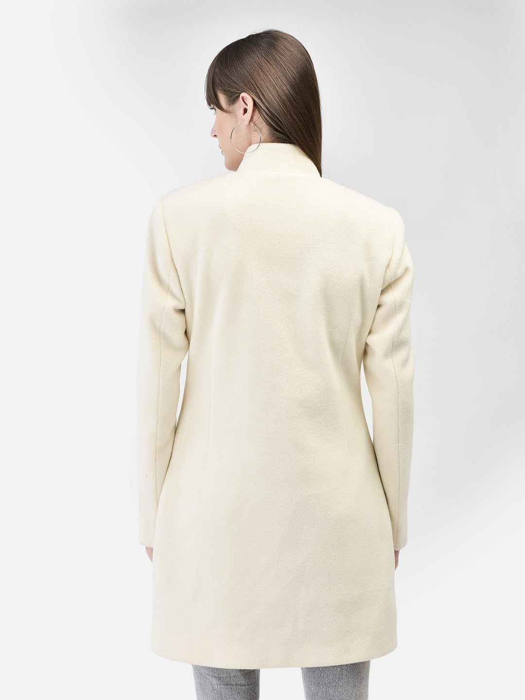 Off White Mandarin Collar Overcoat-Women Coats-Crimsoune Club