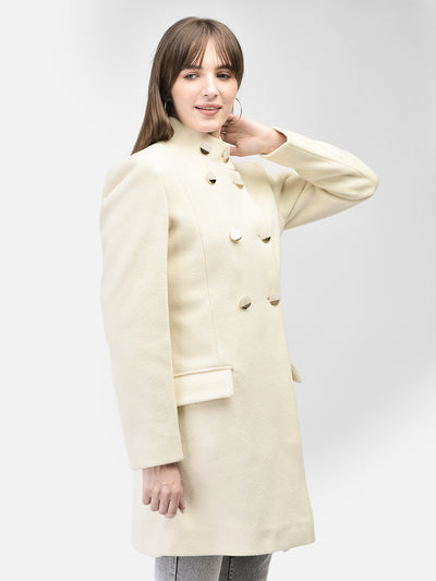 Off White Mandarin Collar Overcoat-Women Coats-Crimsoune Club