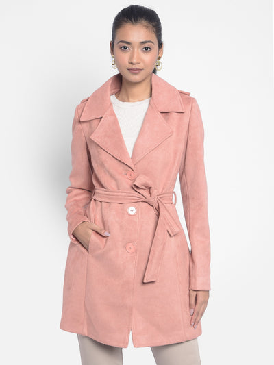 Peach Overcoat With Belt-Women Blazers-Crimsoune Club