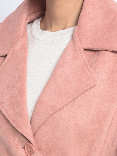 Peach Overcoat With Belt-Women Blazers-Crimsoune Club