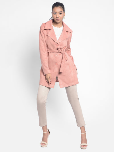 Peach Overcoat With Belt-Women Blazers-Crimsoune Club