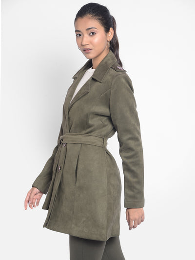 Olive Overcoat With Belt-Women Blazers-Crimsoune Club
