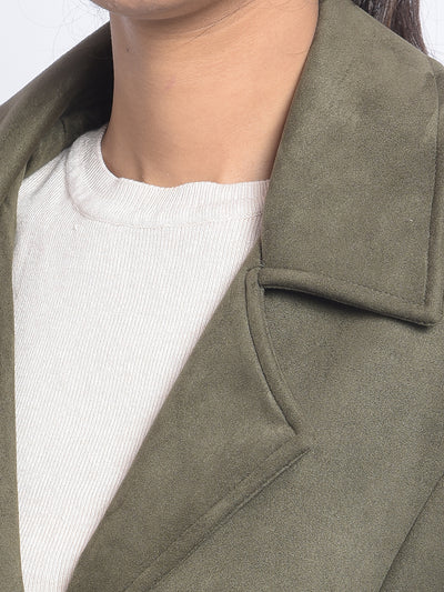 Olive Overcoat With Belt-Women Blazers-Crimsoune Club