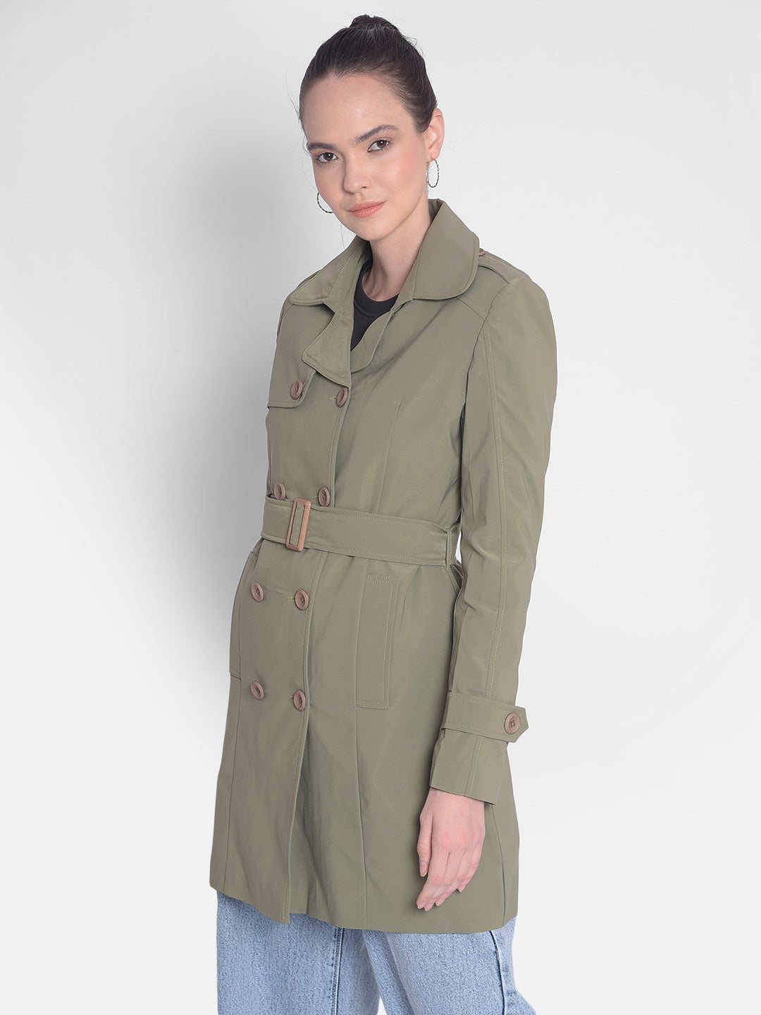 Olive Trench Coat-Women Overcoats-Crimsoune Club