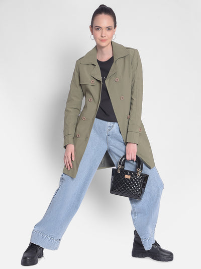 Olive Trench Coat-Women Overcoats-Crimsoune Club