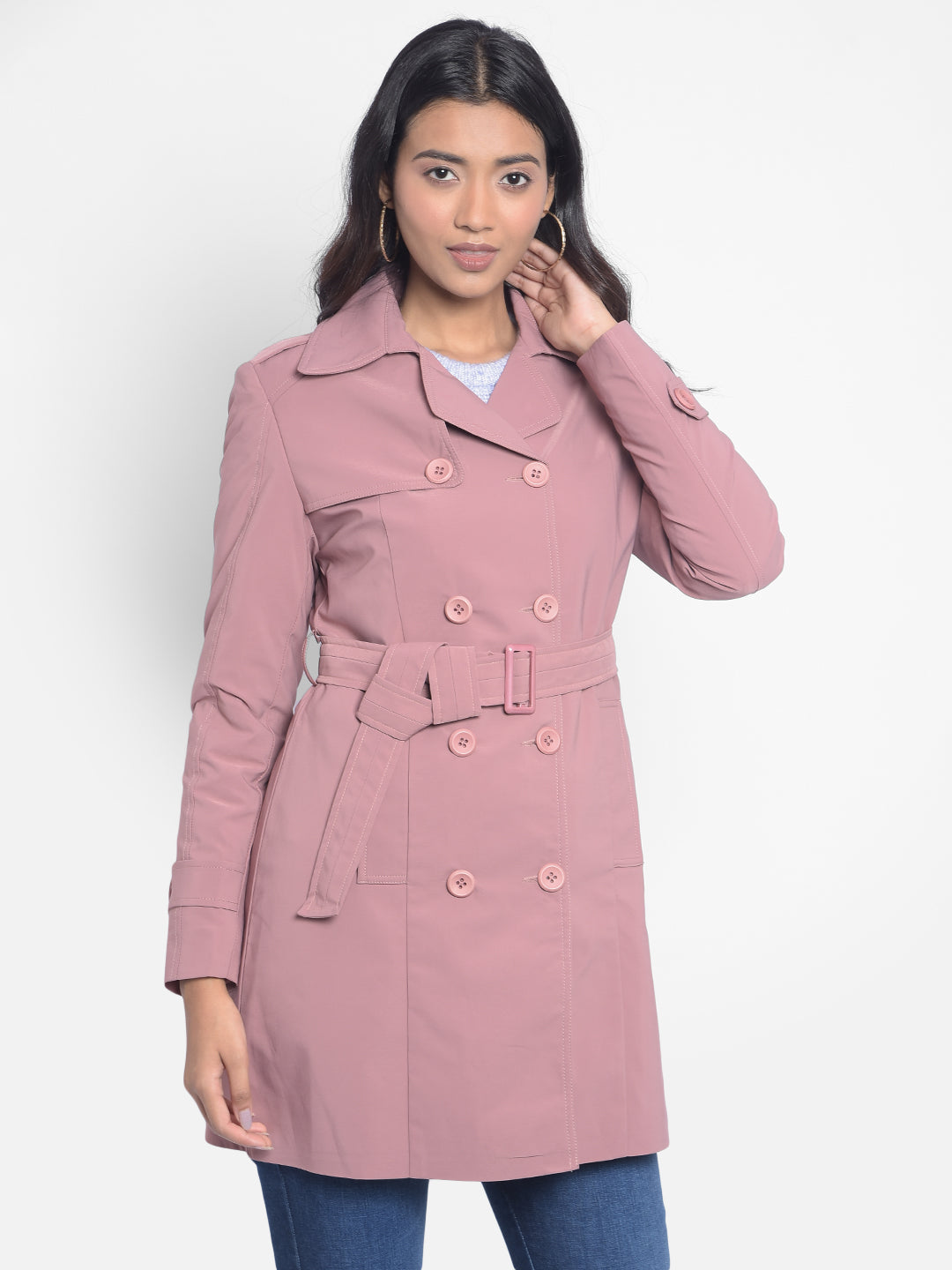 Pink Tranch Coat With Belt-Women Blazers-Crimsoune Club