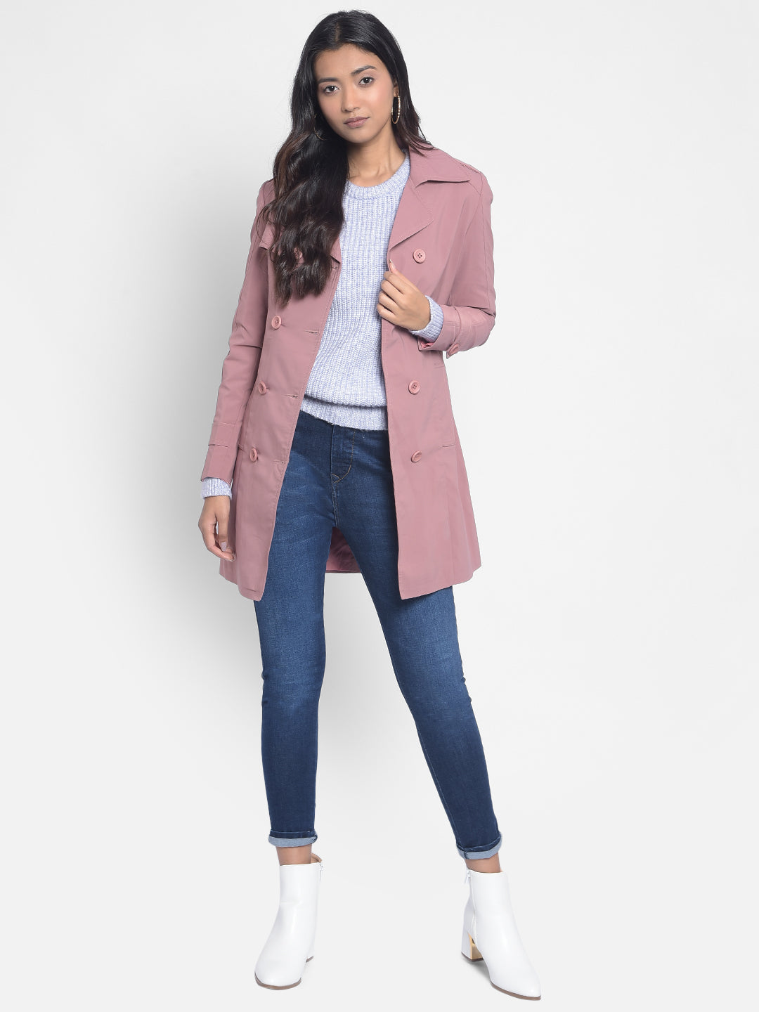 Pink Tranch Coat With Belt-Women Blazers-Crimsoune Club