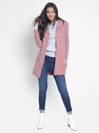 Pink Tranch Coat With Belt-Women Blazers-Crimsoune Club