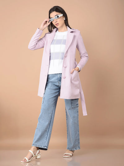 Purple Mid-Thigh Length Overcoat-Women Coats-Crimsoune Club