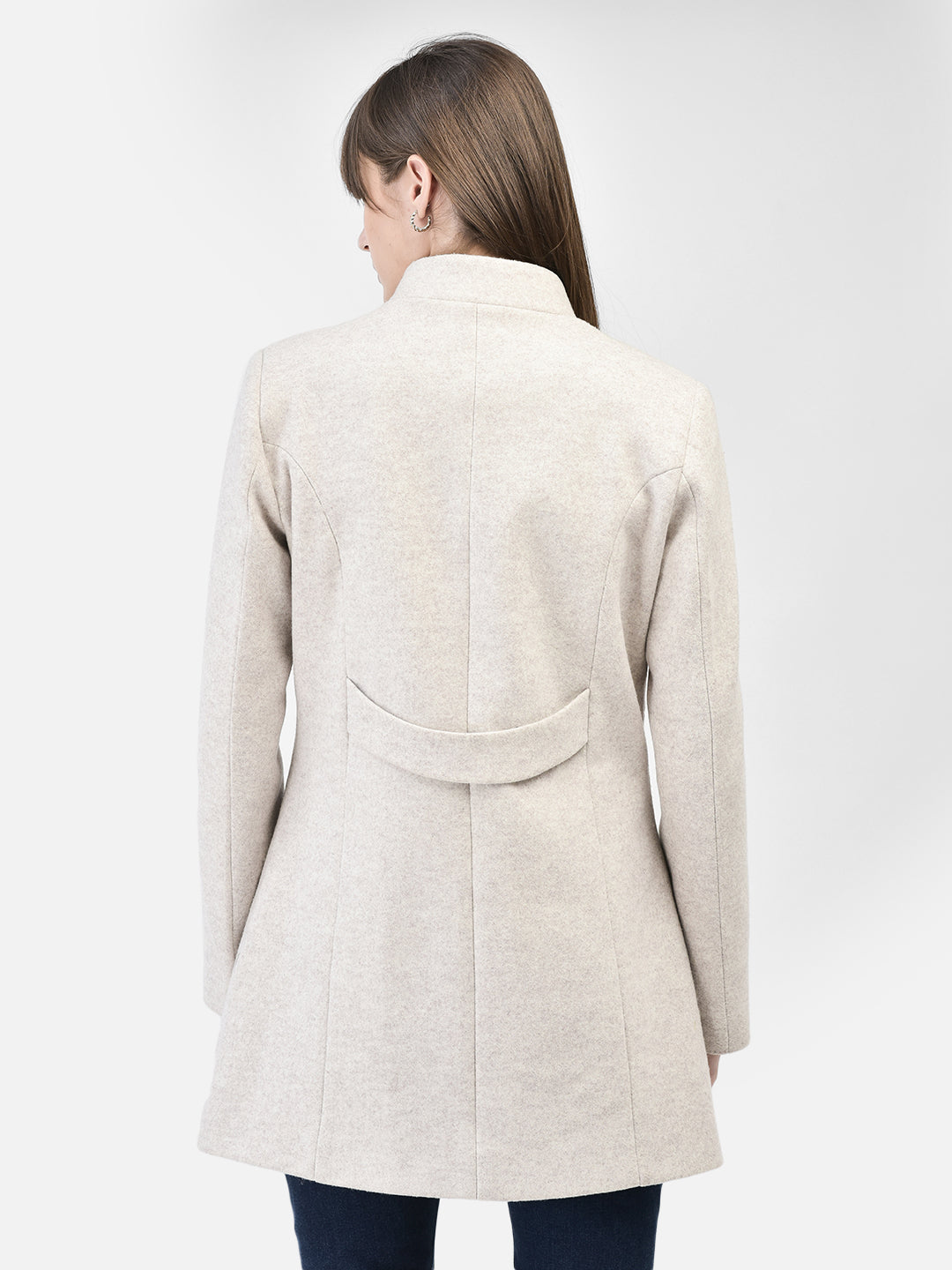 Grey Mandarin Collar Overcoat-Women Coats-Crimsoune Club