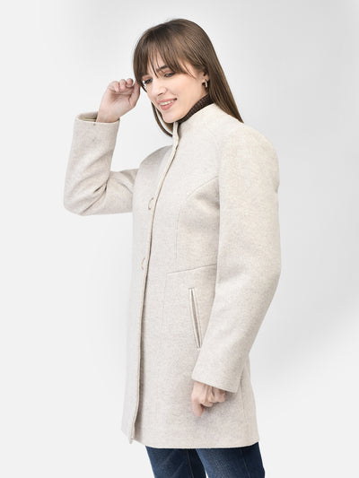 Grey Mandarin Collar Overcoat-Women Coats-Crimsoune Club
