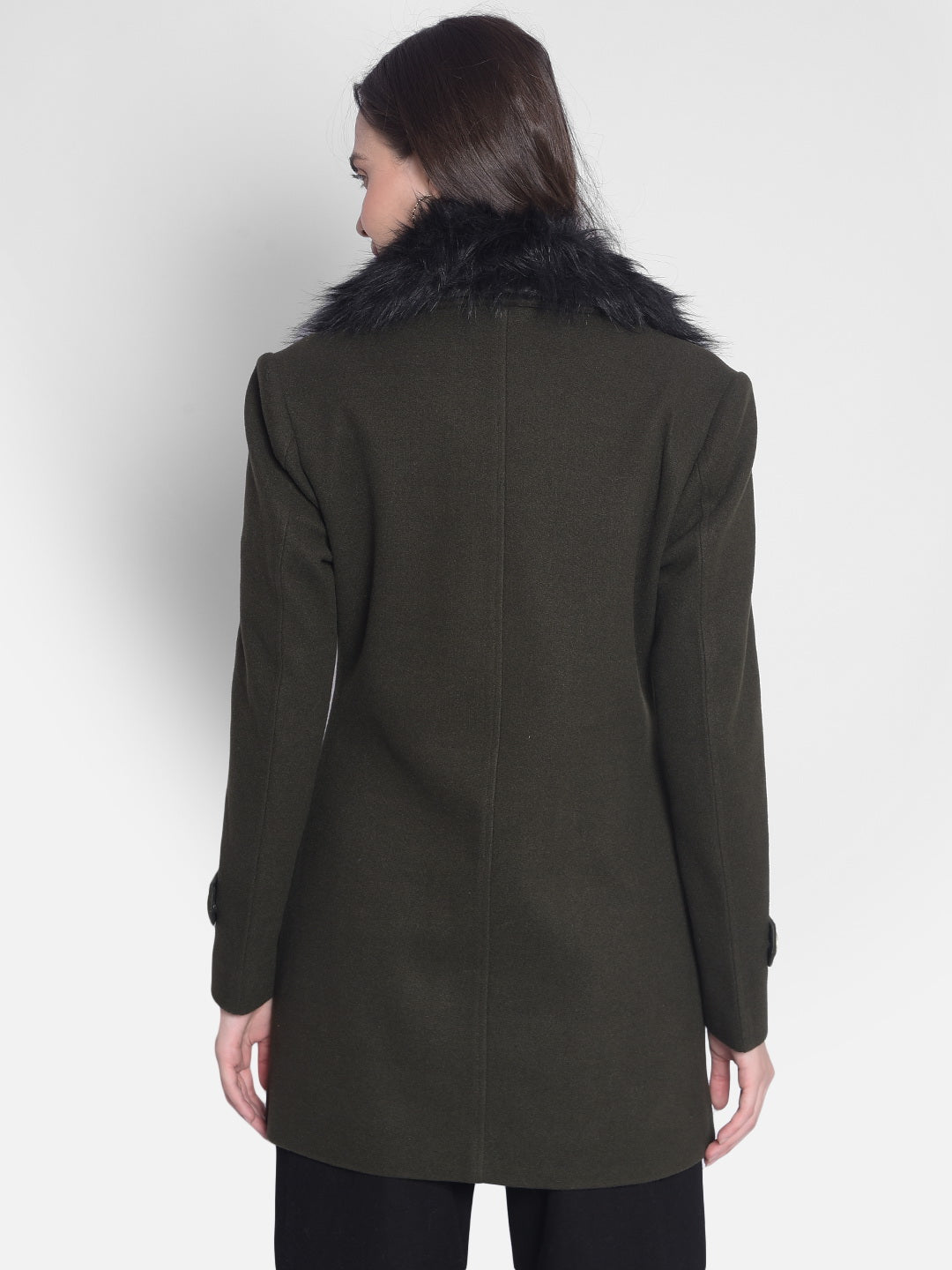 Olive Double-Breasted Overcoat-Women Overcoats-Crimsoune Club