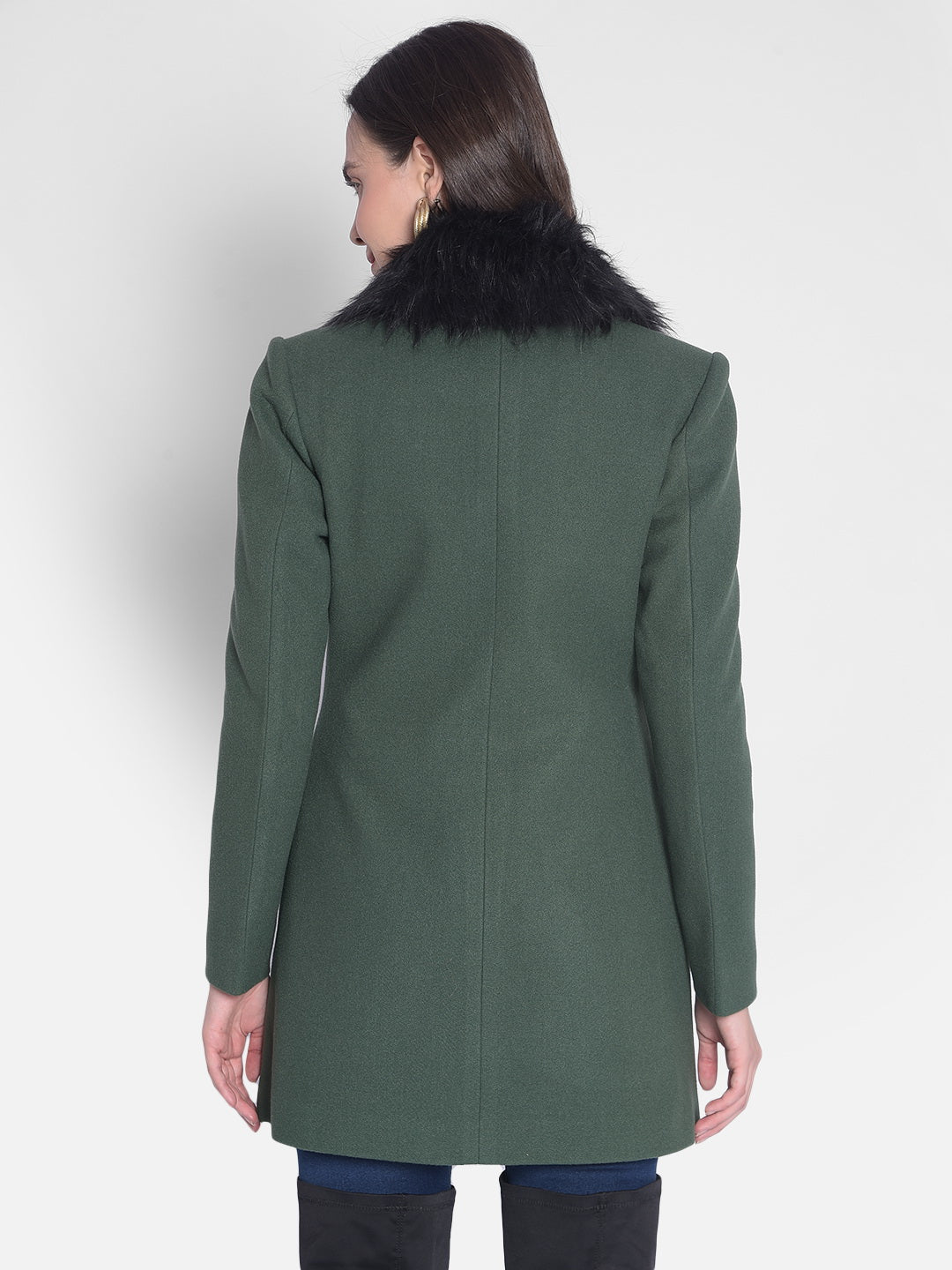 Green Overcoat With faux fur detail-Women Overcoats-Crimsoune Club