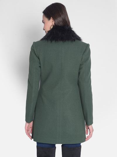 Green Overcoat With faux fur detail-Women Overcoats-Crimsoune Club